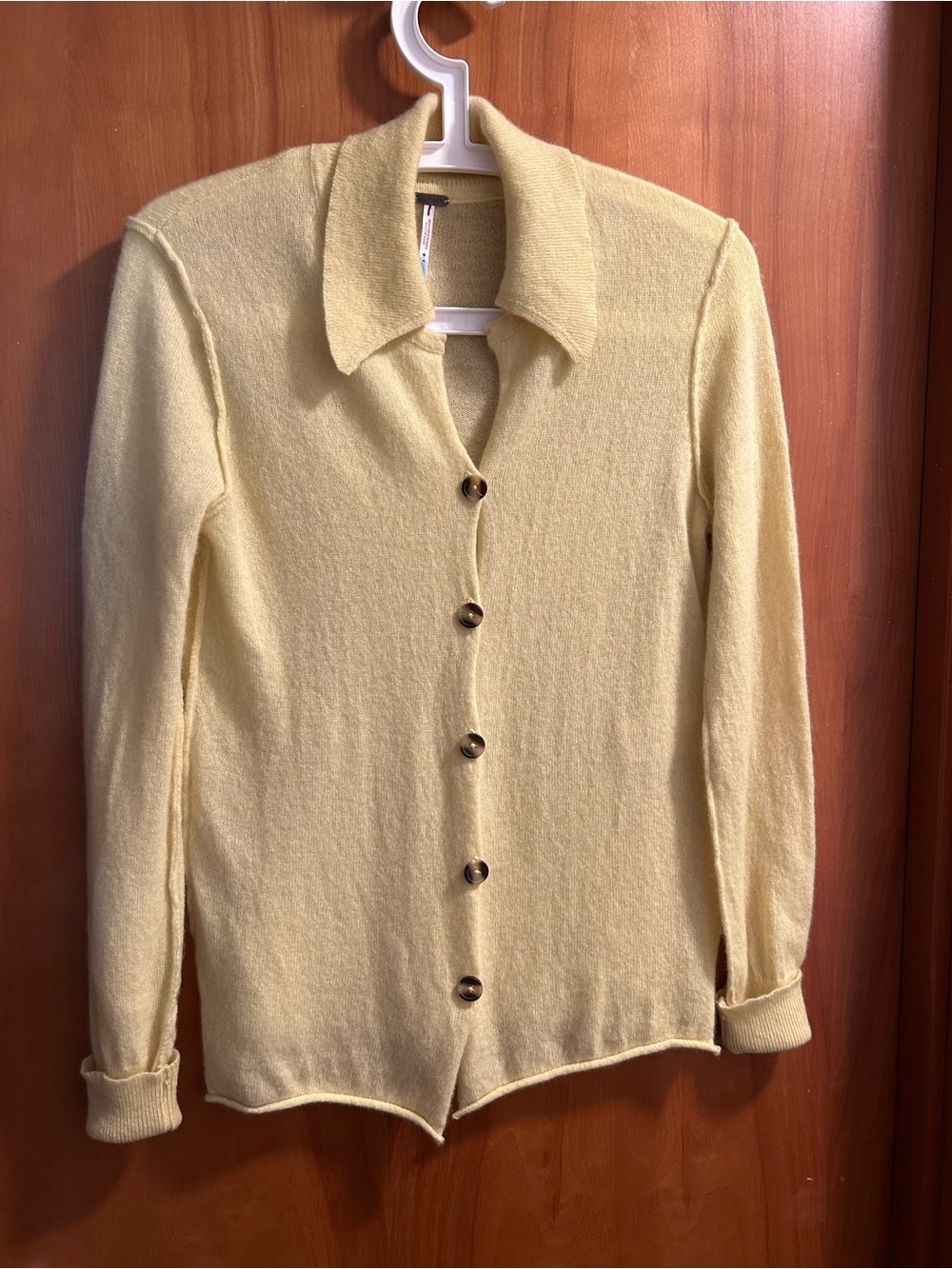 Free People Women's Lightweight Button-Up Cashmere Cardigan in Pale Yellow